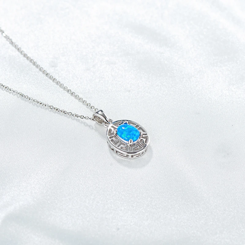 

Simple Design Greek Style Silver Oval Opal Pendant Necklace Jewelry OPP039