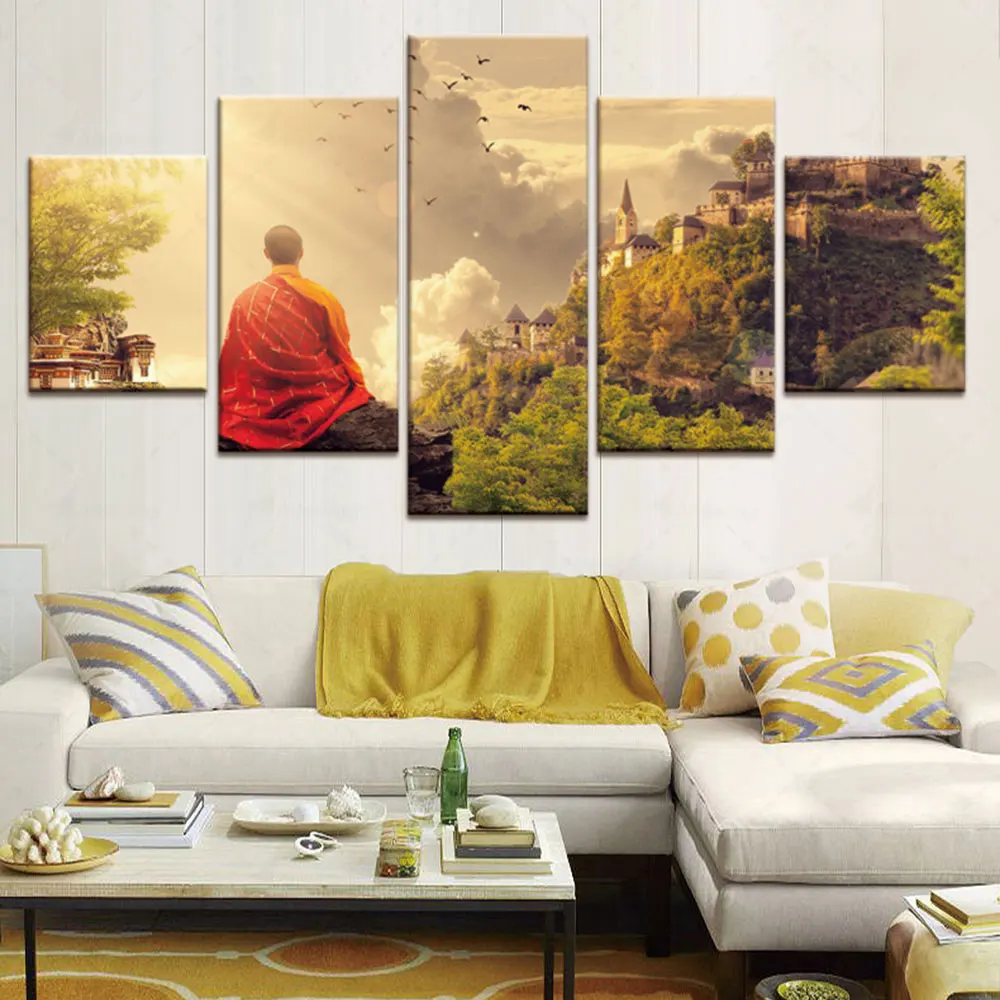 

Artsailing Monk Buddha 5 Pieces Poster Home Decorative Canvas Paintings For Living Room Printed Wall Art Artwork Free Shipping