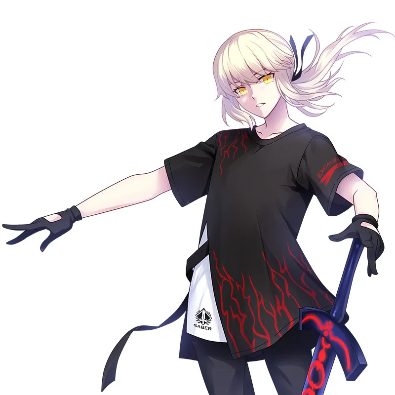 T-shirt Крутая аниме Fate/stay night артурия Пендрагон фигурка косплей футболка лето поддельные 2 шт короткий рукав топы унисекс - Цвет: T-shirt