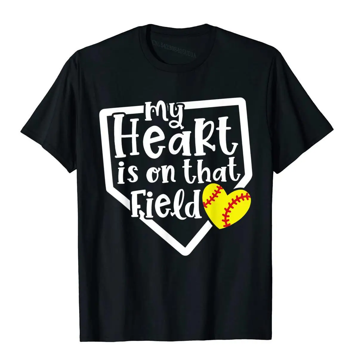 

My Heart Is On That Field Softball Mom Cute Funny T-Shirt LeisureYouthful Tees Prevalent Cotton Mens T Shirt