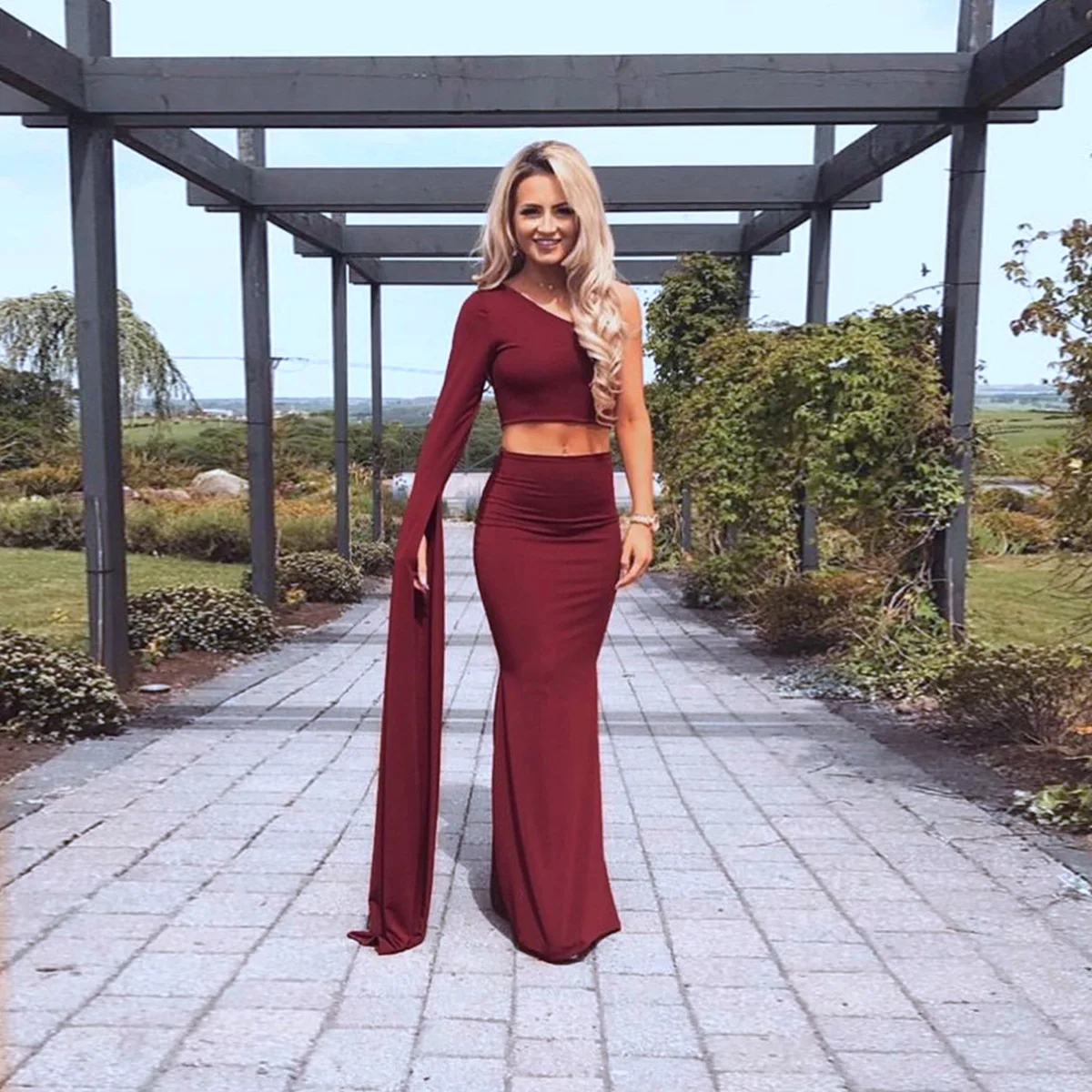 Платье для выпускного вечера из двух частей Длинное темно синее бордовое