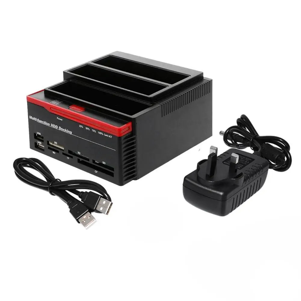 

2.5/3.5" SATA IDE HDD Docking Station Clone HDD Enclosure 2 Card 2.0 USB MS/M2/XD/CF/SD/TF Reader Hub ports USB