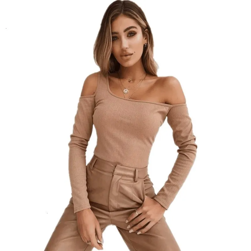 Женская Осенняя модная футболка с открытыми плечами и длинными рукавами