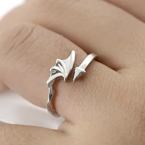 Angel evil wings rings fashion trendy women hip hop jewelry silver color adjustable open designs