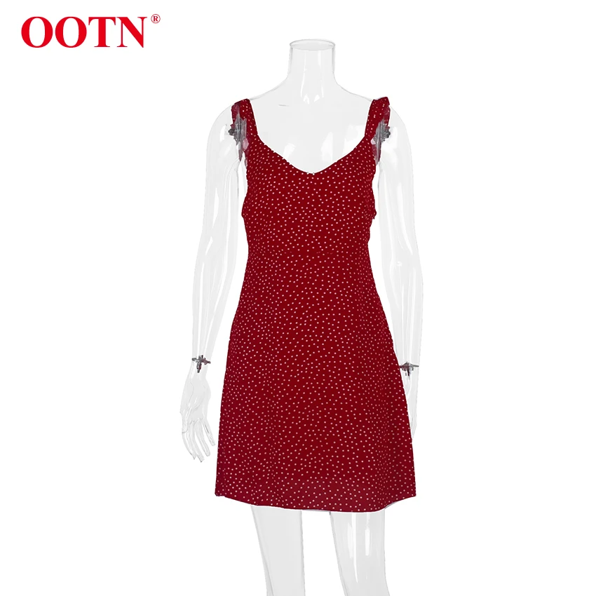 OOTN платье в красный горошек с оборками, женское летнее платье с открытой спиной на шнуровке, элегантное платье без рукавов на бретельках