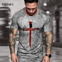 fashion cross 3d printed t shirt for men summer leisure vent sports breathable short sleeve tops casual fitness men tees