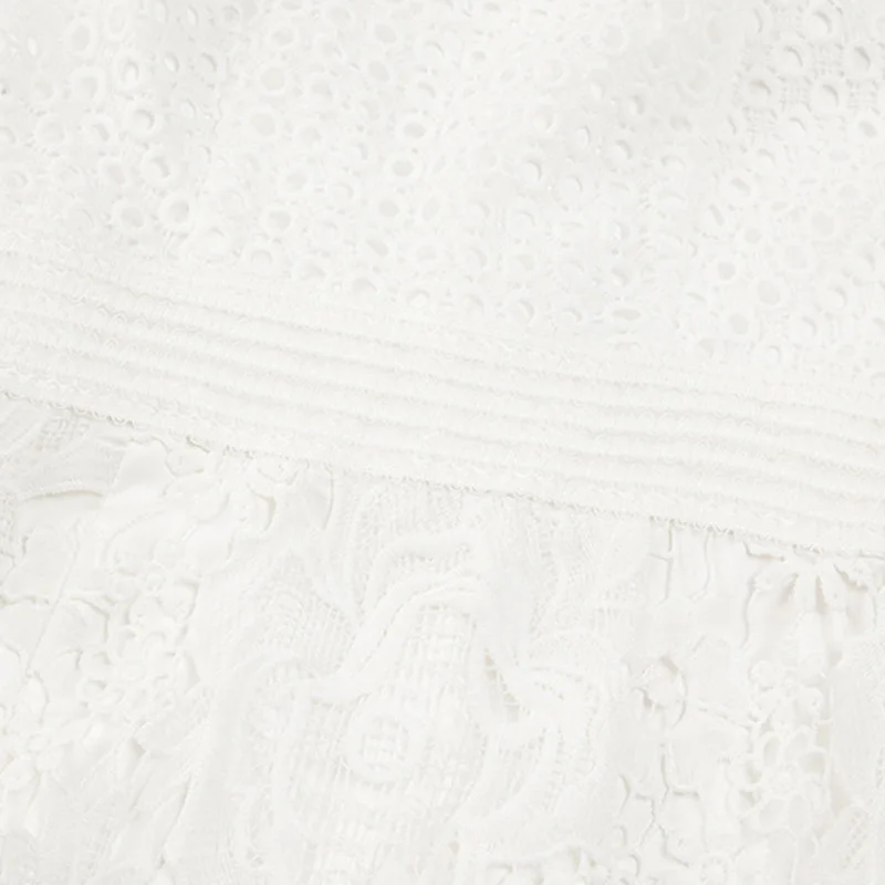 women elegant summer white eyelet dress new fashion woman clothes crochet square collar ruffle short sleeve tight | Женская одежда