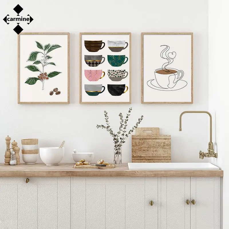 Кофейная линия рисунок холст стены Искусство красочная чашка абстрактные