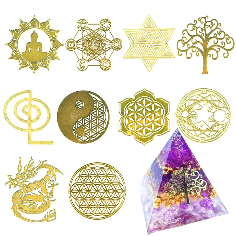 10Pc DIY 7 Chakra Copper Energy Tower Orgonite Sticker Flower Life Tree Pyramid Decor Epoxy Resin Fillings Crafts | Украшения и