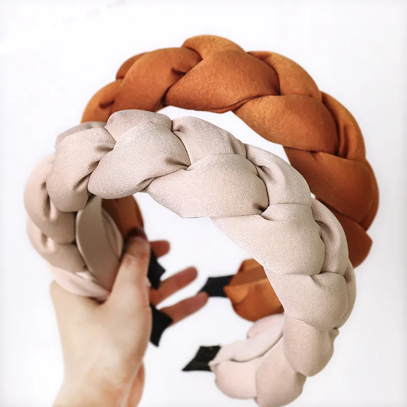 

New Solid Color Women Hairband Cross Knot Braid Headband Autumn Winter Thick Sponge Hair Band Wide Side Turban Girl's Headwear