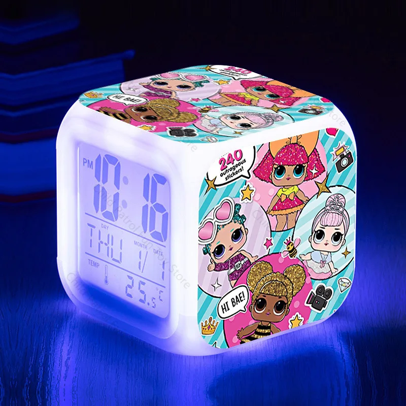 Lol сюрприз куклы мультфильм дети светодиодный цифровой будильник цветной