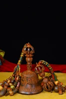 tibet buddhism old bronze cinnabar for old rattle mahakala head statue bells buddha pendant vajra set exorcism town house