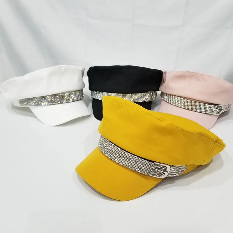 Блестящие стразы военные шапки креативный дизайн с пряжкой хлопковые