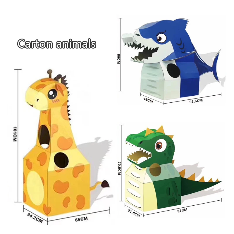 DIY бумажный материал искусство мультфильм животных костюмы для детей динозавр