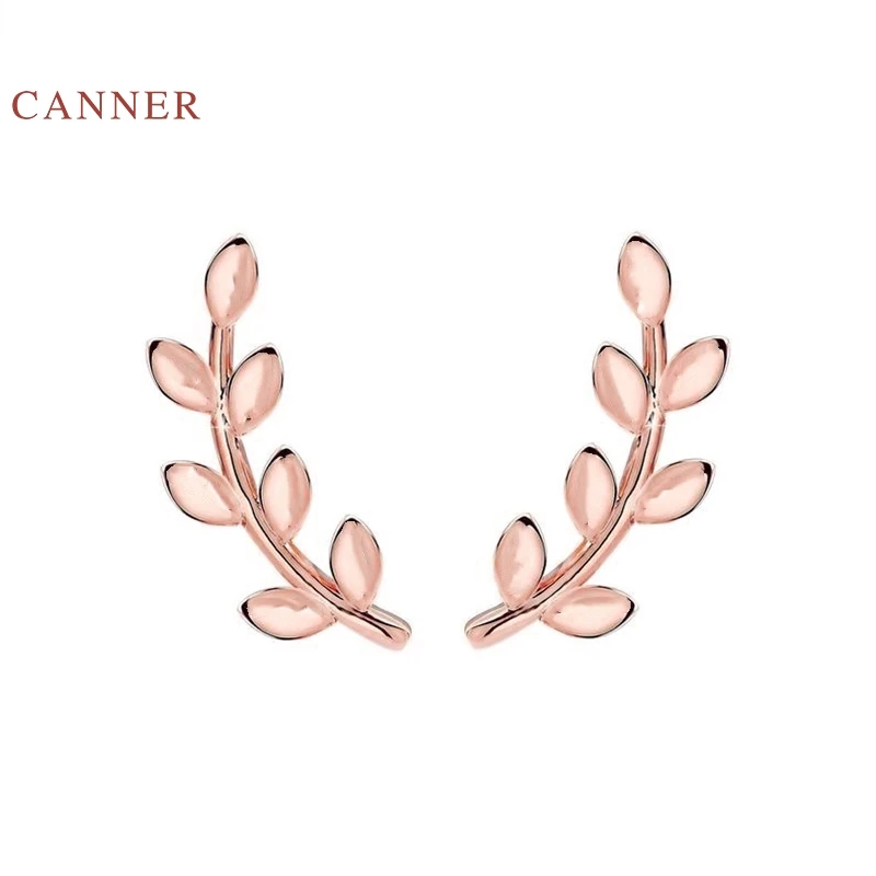 

CANNER Earrings For Women S925 Silver Forest Leaves Temperament Piercing Stud Earring Pendiente Korean Fine Jewelry Joyero Arete