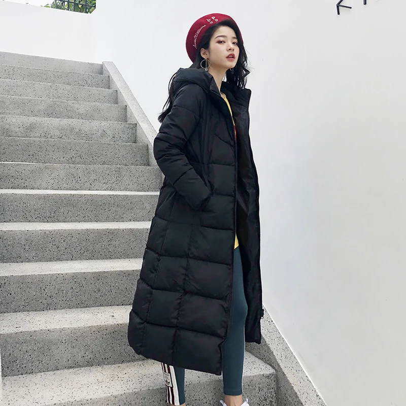 X-long oversized   thick fashion parkas women casual solid with pockets women's jacket hooded 2021 cotton slim Women coat