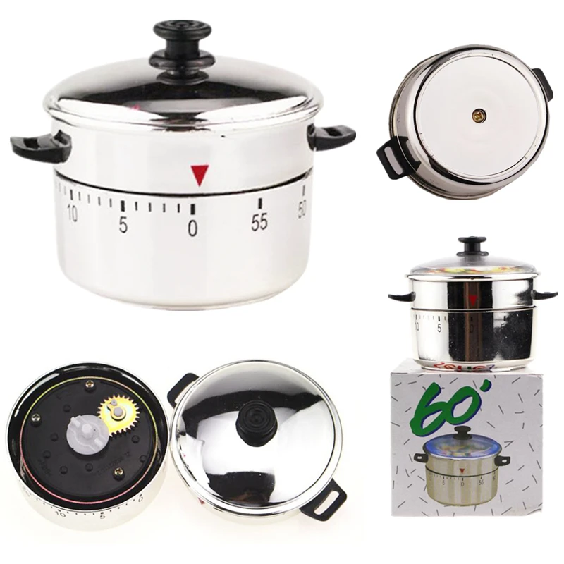 Кухонный таймер в форме кастрюли гаджеты 60 минут механический обратный отсчет