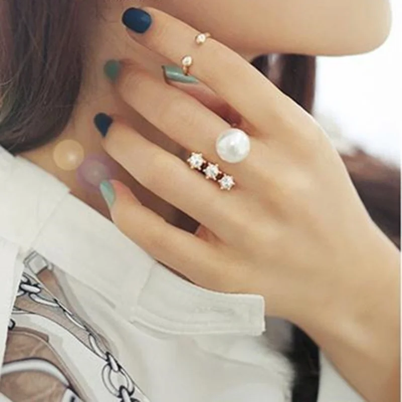 3 предмета набор колец творческая личность заклепки стразы искусственный жемчуг