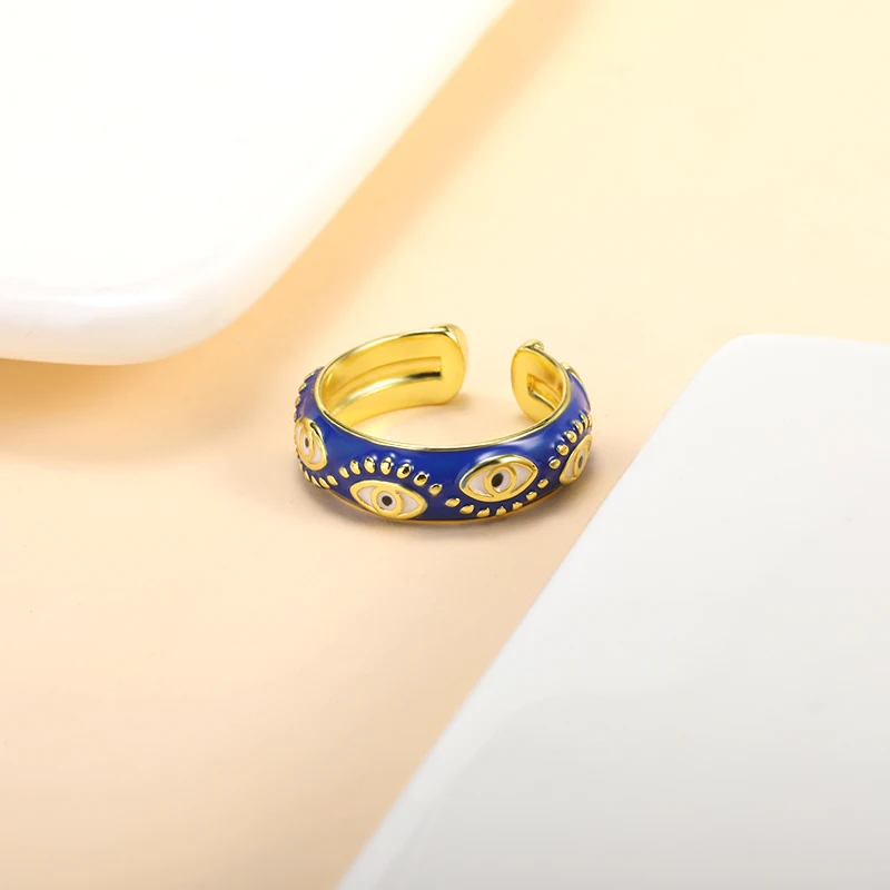 

Classic Gold Color Evil Eye Rings For Women Vintage Boho Red Blue Dropping Oil Knuckle Ring Female Party Jewelry Gift Wholesale
