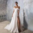 Элегантное Атласное Свадебное Платье-трапеция с вырезом лодочкой и открытыми плечами, женское свадебное платье на заказ