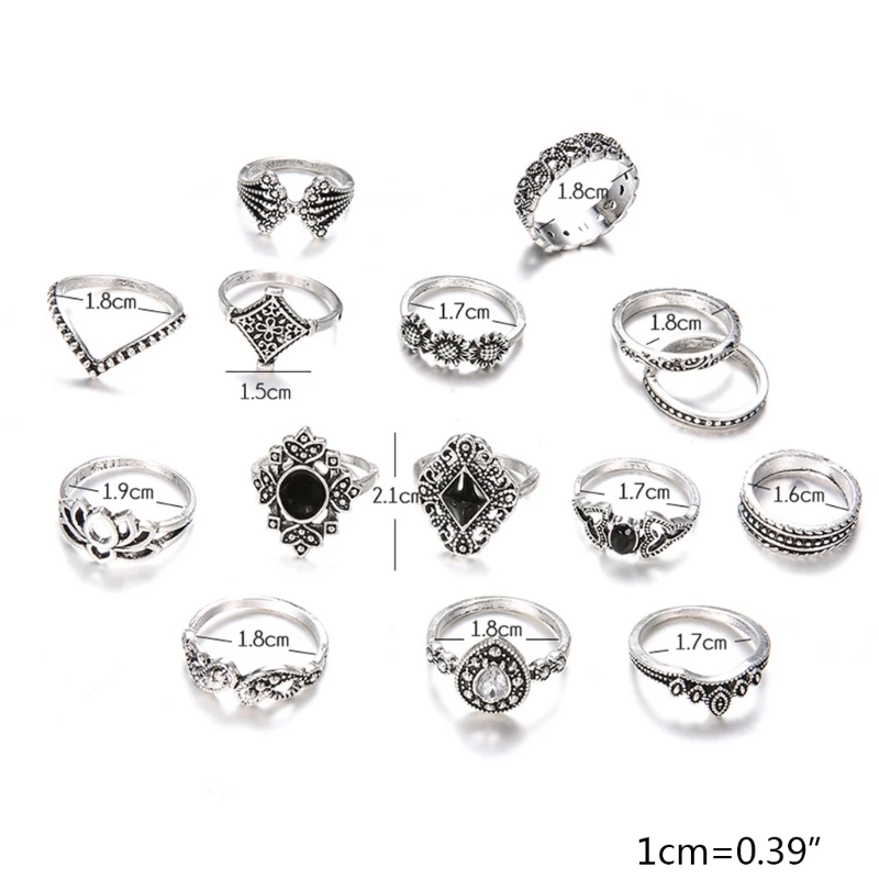  15 Pcs/Set Women Vintage Alloy Hollow out Midi Joint Finger Rings Set Knuckle Ring Jewelry Gifts for Female Girls | Украшения и