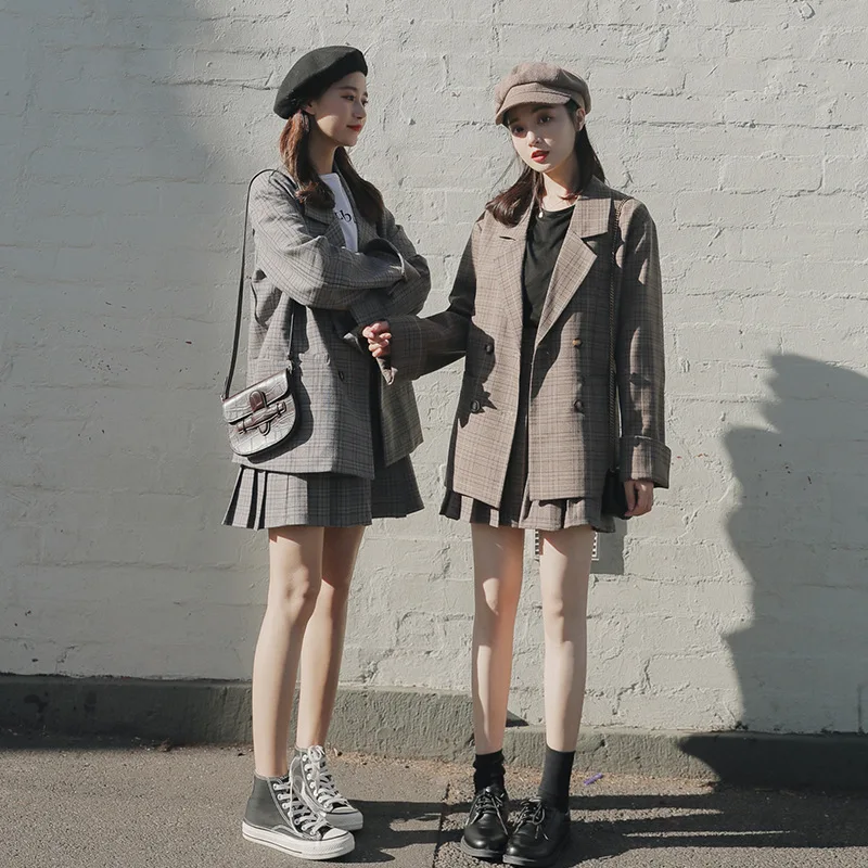 Женский блейзер с карманами nesloe повседневный клетчатый и плиссированной юбкой