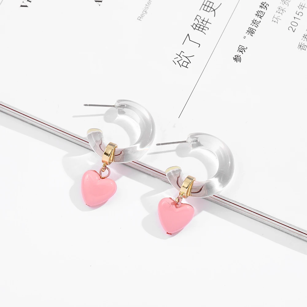 Женские акриловые серьги подвески с сердечками милые висячие в Корейском стиле