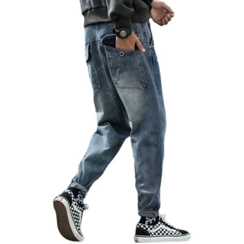 

Джинсы мужские свободные индивидуальные ностальгические прямые шаровары в ретро стиле трендовые универсальные брюки на осень и зиму