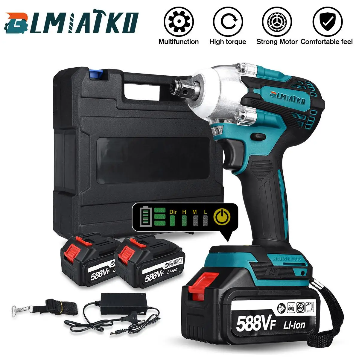 Гайковерт ударный бесщеточный обновленный 4 скорости 588 в перезаряжаемый 1/2 дюйма