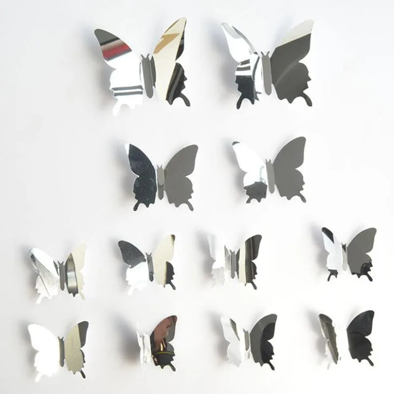 

24Pcs/Set Mirror Wall Stickers 3D Effect Butterflies Wall Decal Art Party Decoration Wedding DIY Home Decors stickers Fridge