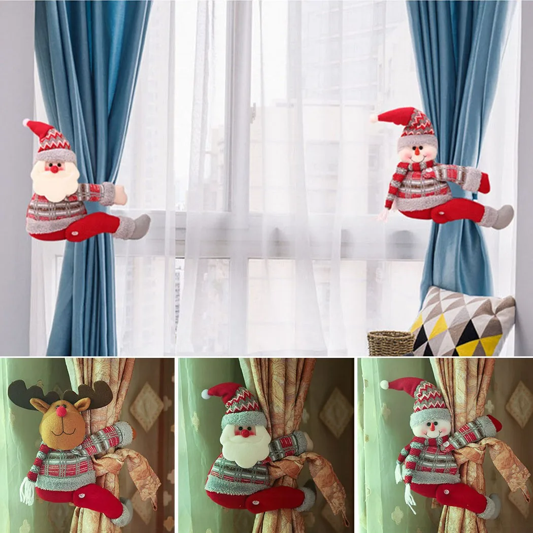 

New Year Christmas Tiebacks Xmas Santa Claus Curtain Buckle Xmas Curtain Clips Ornaments Cartoon Doll Clasp Decoration