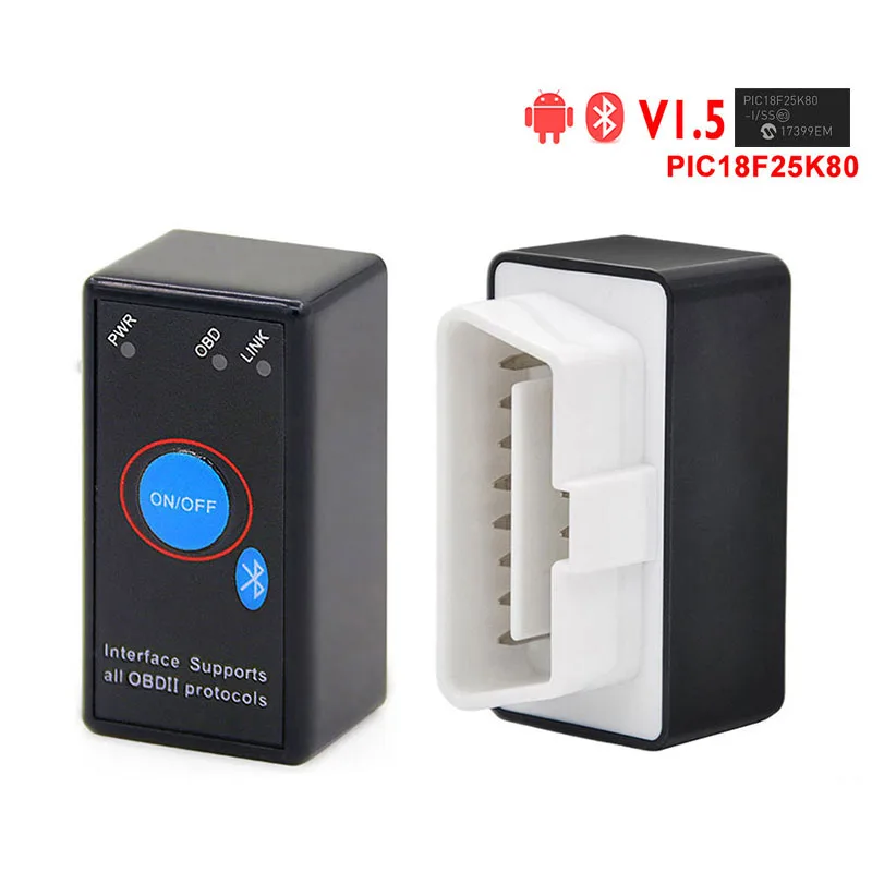 

ELM327 V1.5 PIC18F25K80 OBD2 Code Reader Super Mini Bluetooth J1850 Power Switch on/off OBDII ELM 327 Diagnostic tool Scanner