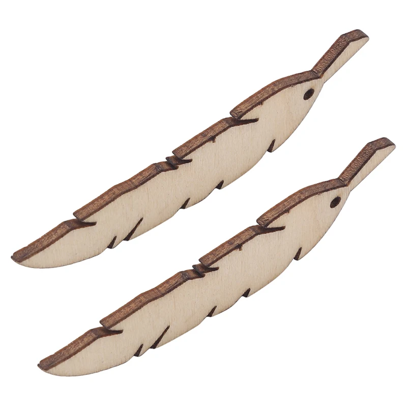 

50Pcs/pack Wooden Feather Pendant DIY Craft Wedding Decor Colored Drawing Wood Feather Pendant Ornament Blank Drawing
