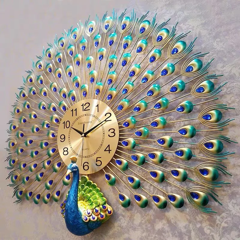 

Modern Design Peacock Wall Clock Home Decor Wall Watch Living Room Bedroom Mute Clock Wall Metal Digital Wall Clocks