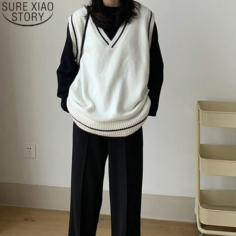 

Knitted Sweater Women Vest Simple All-match Patchwork Korean Style V-neck Leisure Student Sleeveless Female Vintage Vest 17501