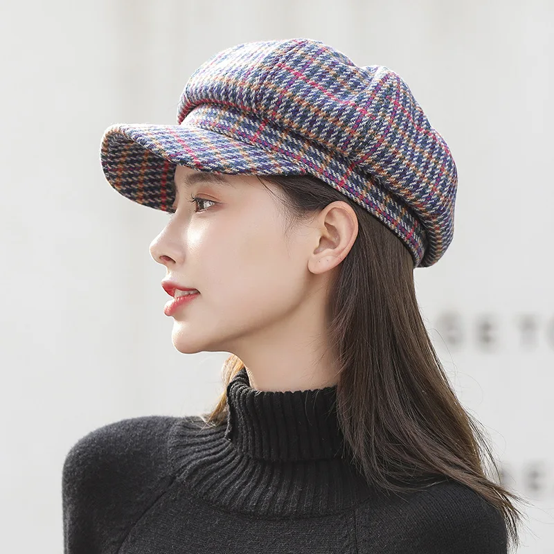 

Luxury Designer Spring Beret Hats Women Hat 2020 Korean Style Plaid Printed Newsboy Caps Fashion Octagonal Hats Girls Basin Caps