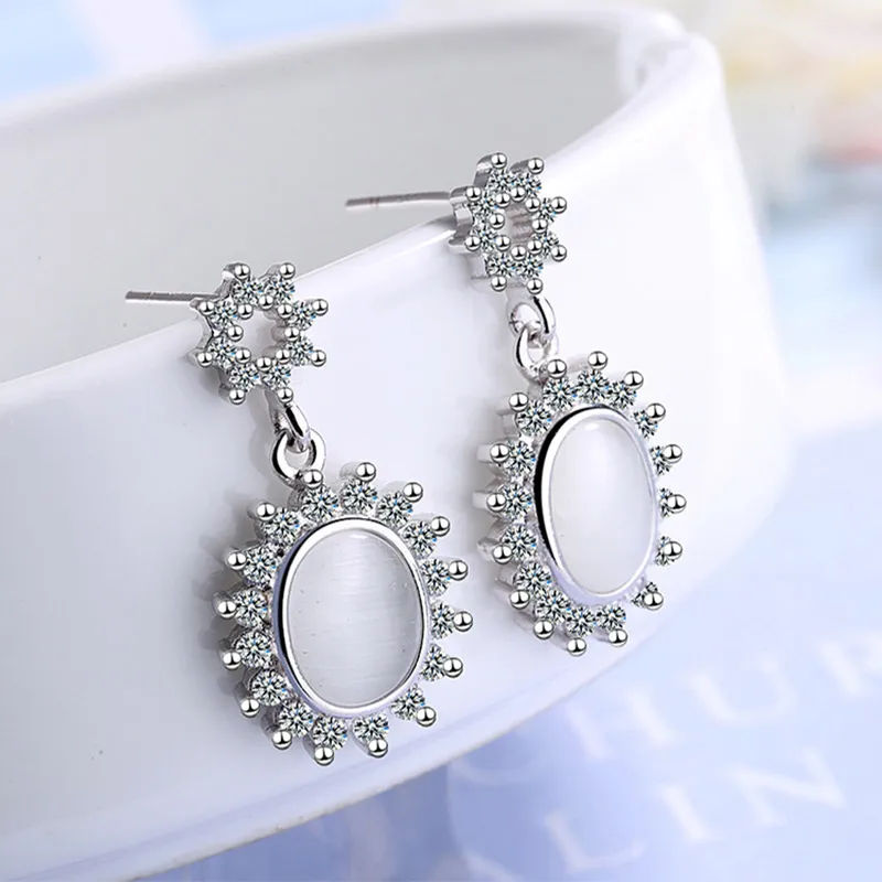 Bague Ringen, корейский темпераментный стиль, серьги с кимофановым камнем, серебро 925, ювелирные изделия, летние цветы, юбилей, вечерние