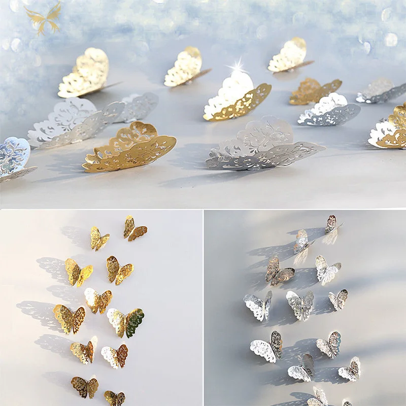 Настенные наклейки обои бабочки Форма дисплей окно золото серебро бумага 3D