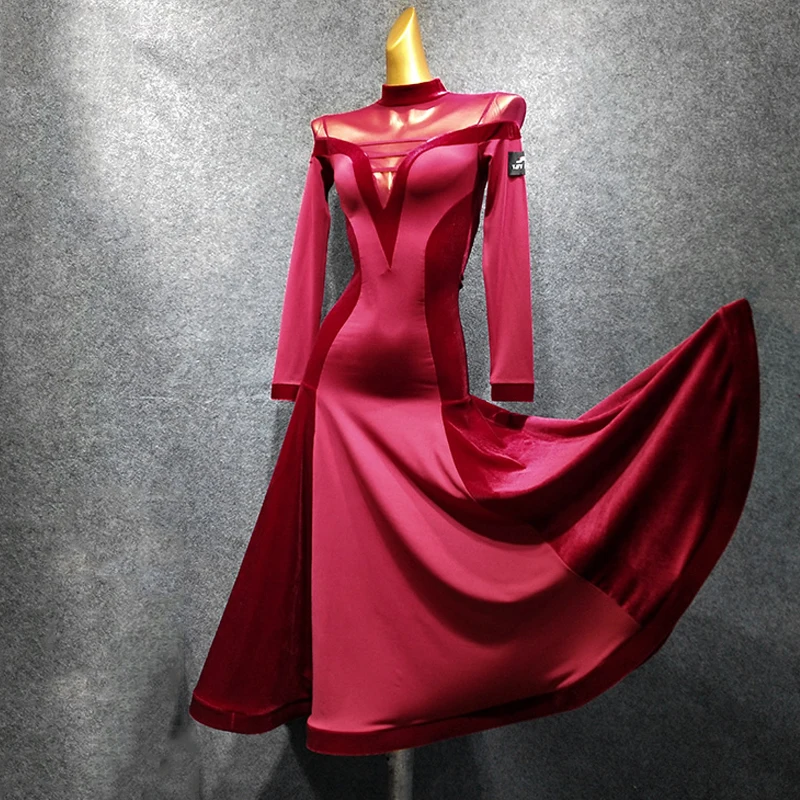 Новые платья для конкурса бальных танцев красный Вальс платье День рождения