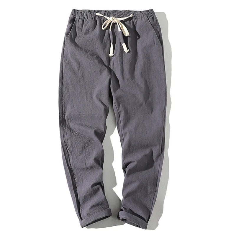 Льняные брюки 2020 летние мужские повседневные осенние льняные с эластичным