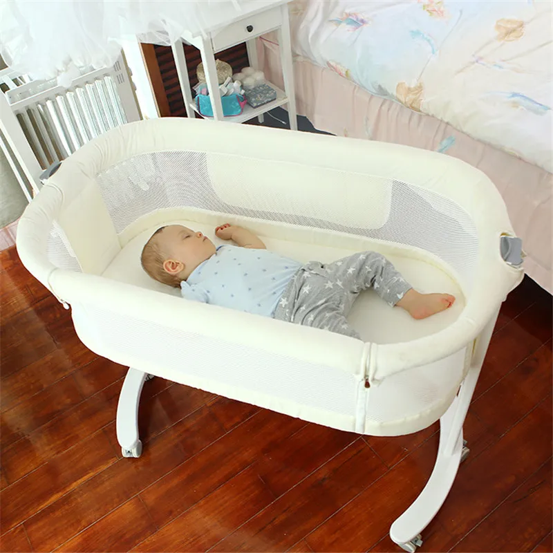 Euro&American Removable Baby Cribs Newborn Solid Wood Shaker Baby Bedside Wooden Beds Multifunctional Mosquito Net breathable
