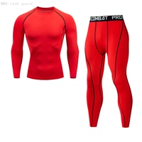 men compression tights base layer running fitness underwear set solid color long johns thermal shirt pants training suits set