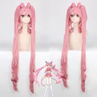 Сейлор Мун Chibiusa Косплэй Парик 120 см47 дюймов длинные вьющиеся розовый двойной хвост синтетические волосы для девичий костюм вечерние