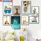 Милый медведь, лиса, жираф, енот, дерево, морские животные, настенная живопись, постеры и принты в скандинавском стиле, настенные картины, декор детской комнаты