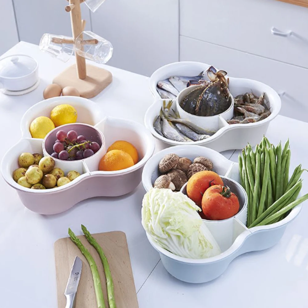 

Кухонная тарелка для овощей, тарелка для фруктов, сливная раковина, двухслойная Бытовая пластиковая емкость для хранения, корзина для овоще...
