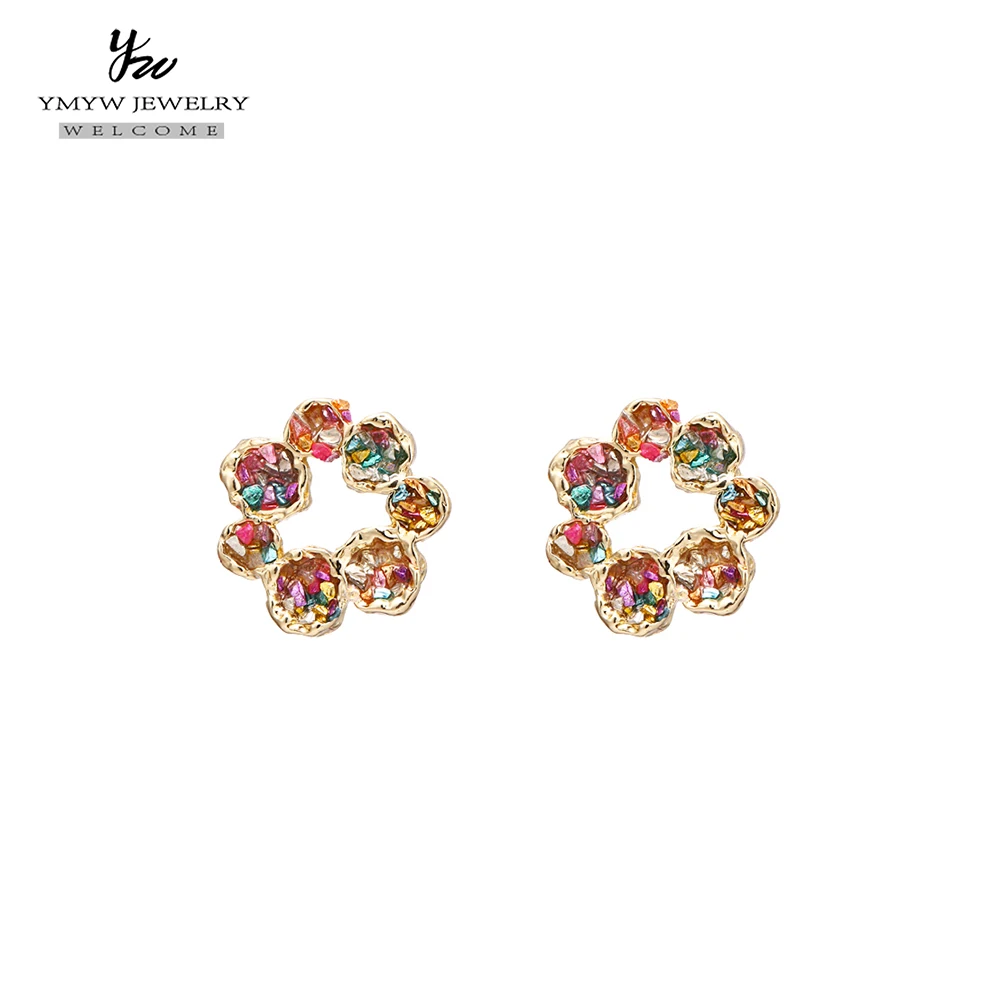 YMYW серьги-гвоздики с разноцветными камнями круглые геометрические маленькие