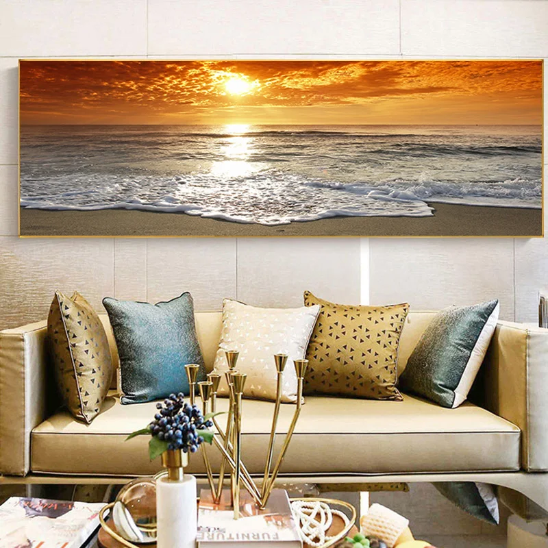 Панорама скандинавские закаты натуральный морской пляж пейзаж плакаты и принты