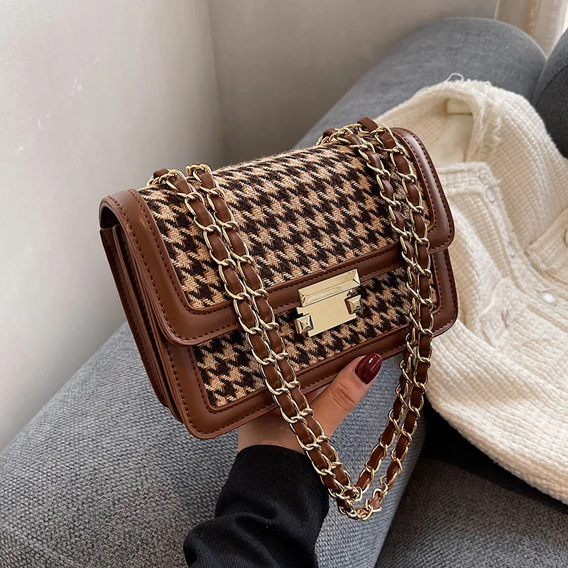 

Small Woolen Cloth Flap Shoulder Crossbody Bags for Women 2021 Women's Winter Branded Trending Chain Handbags and Purses