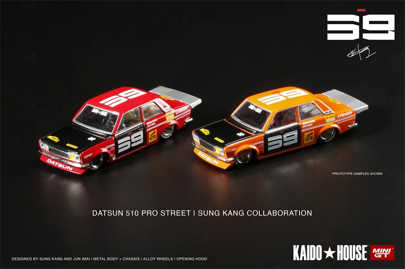 Kaido House x MINI GT Datsun 510 Pro Street SK510 Orange / Red LHD minigt Tsm Model Diecast Model Car