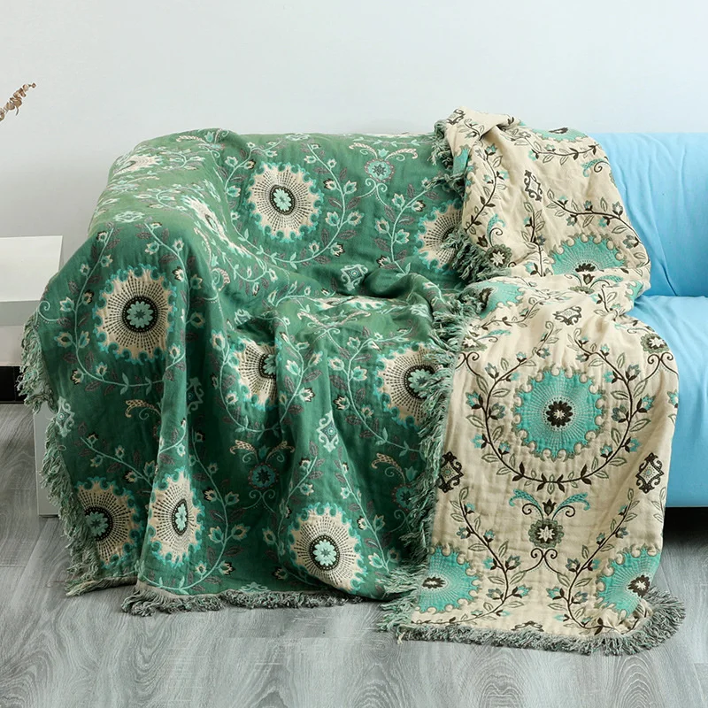 

Летнее одеяло Junwell из 100% хлопка и муслина, Марлевое покрывало для кровати и дивана, шикарное многофункциональное дорожное дышащее одеяло с кисточками